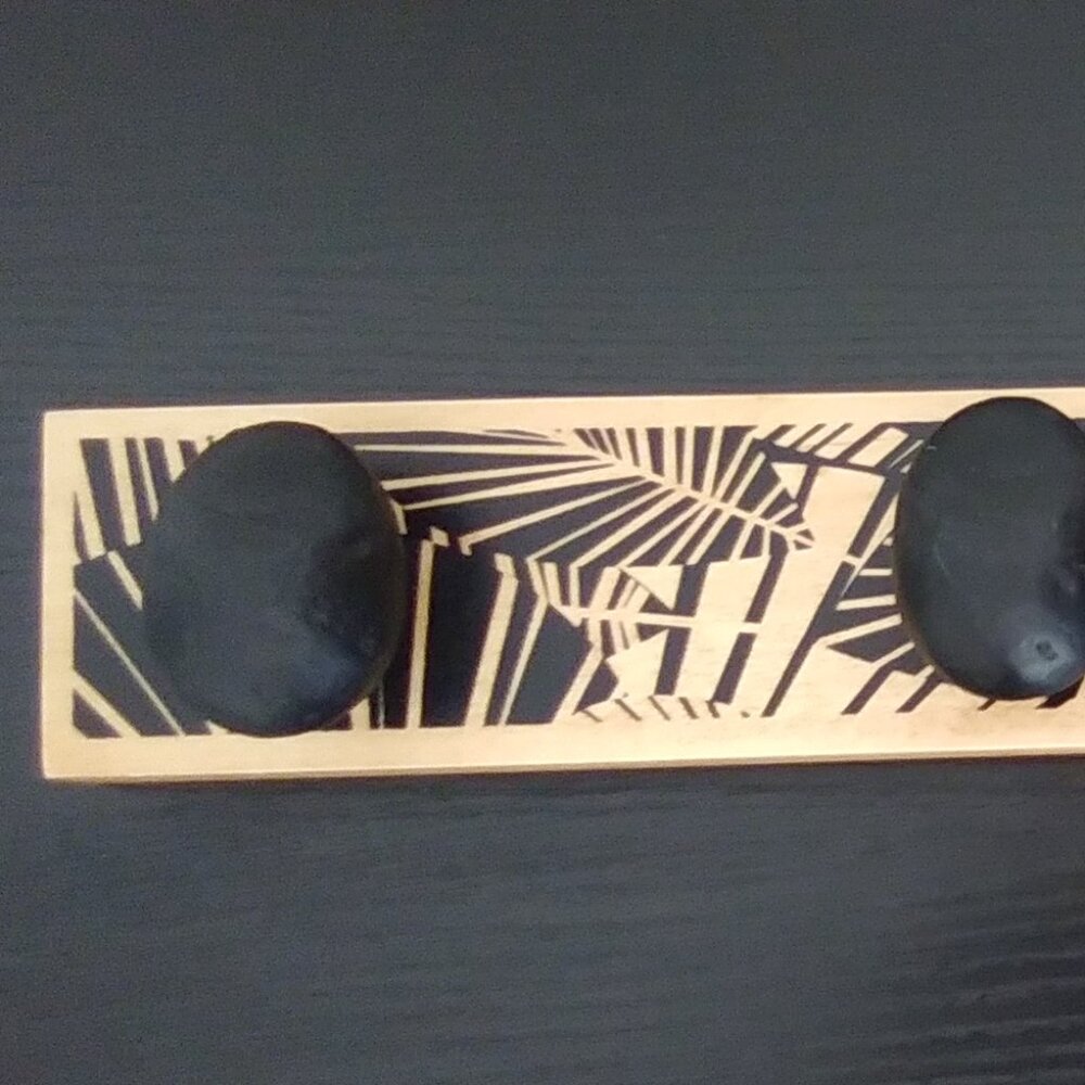 Solid Wood Wall Mounted Hook Rack With Bold Black Graphic Design